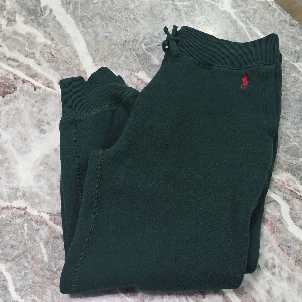 Ralph Lauren Dark Green Jogger Sweatpants with Red Logo, Size Small